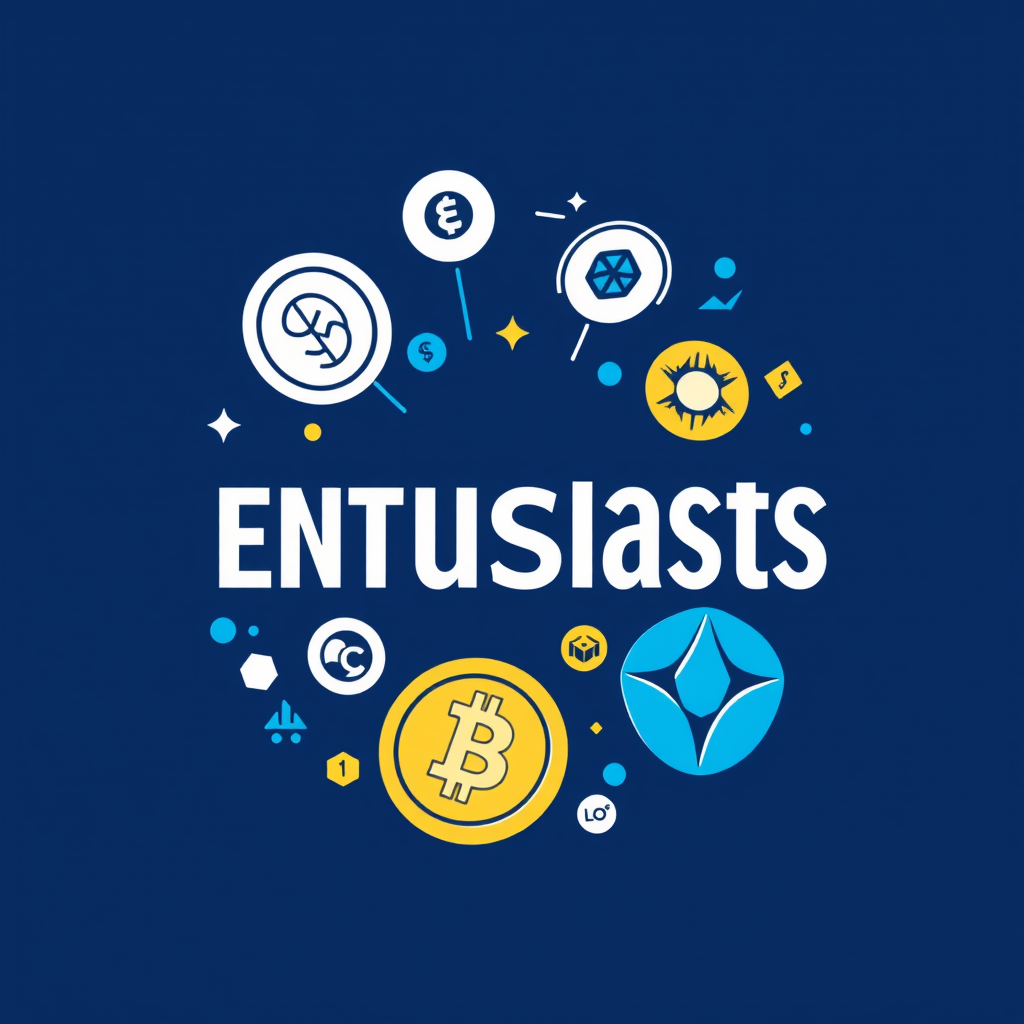 Cryptoenthusiasts platform logo featuring modern cryptocurrency symbols and trading elements in blue and white design