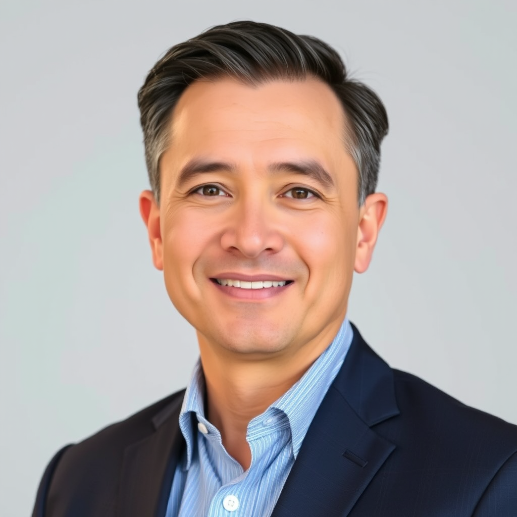 Professional headshot of senior market analyst, an experienced financial professional with advanced certifications, wearing formal business attire with a confident expression against a clean background