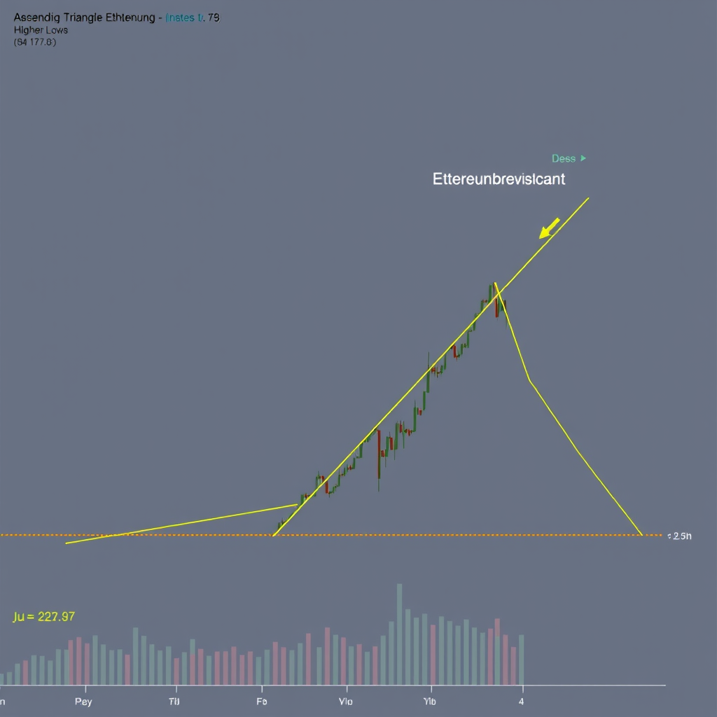 Ascending triangle pattern on Ethereum chart showing higher lows and consistent resistance level, indicating potential bullish breakout