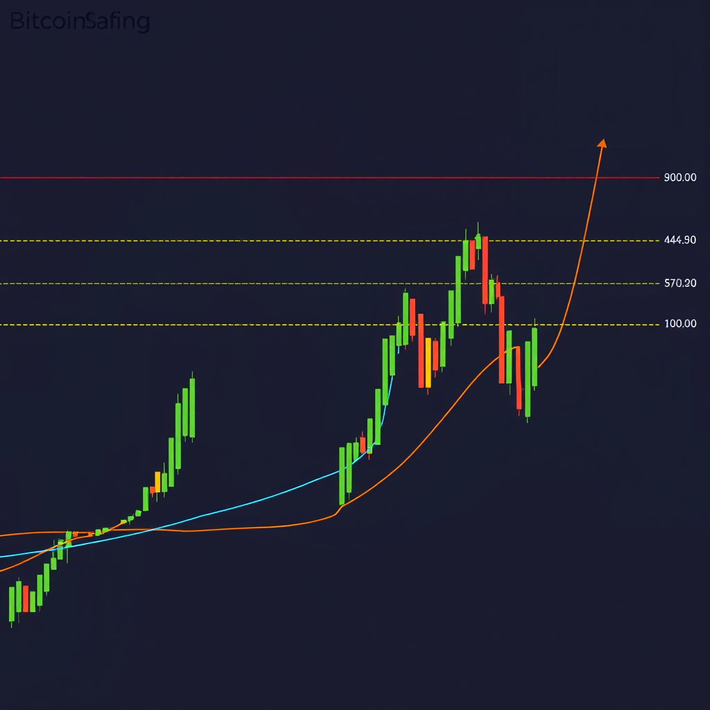 Bitcoin price chart showing multiple horizontal support and resistance lines with price bouncing between these key levels over time