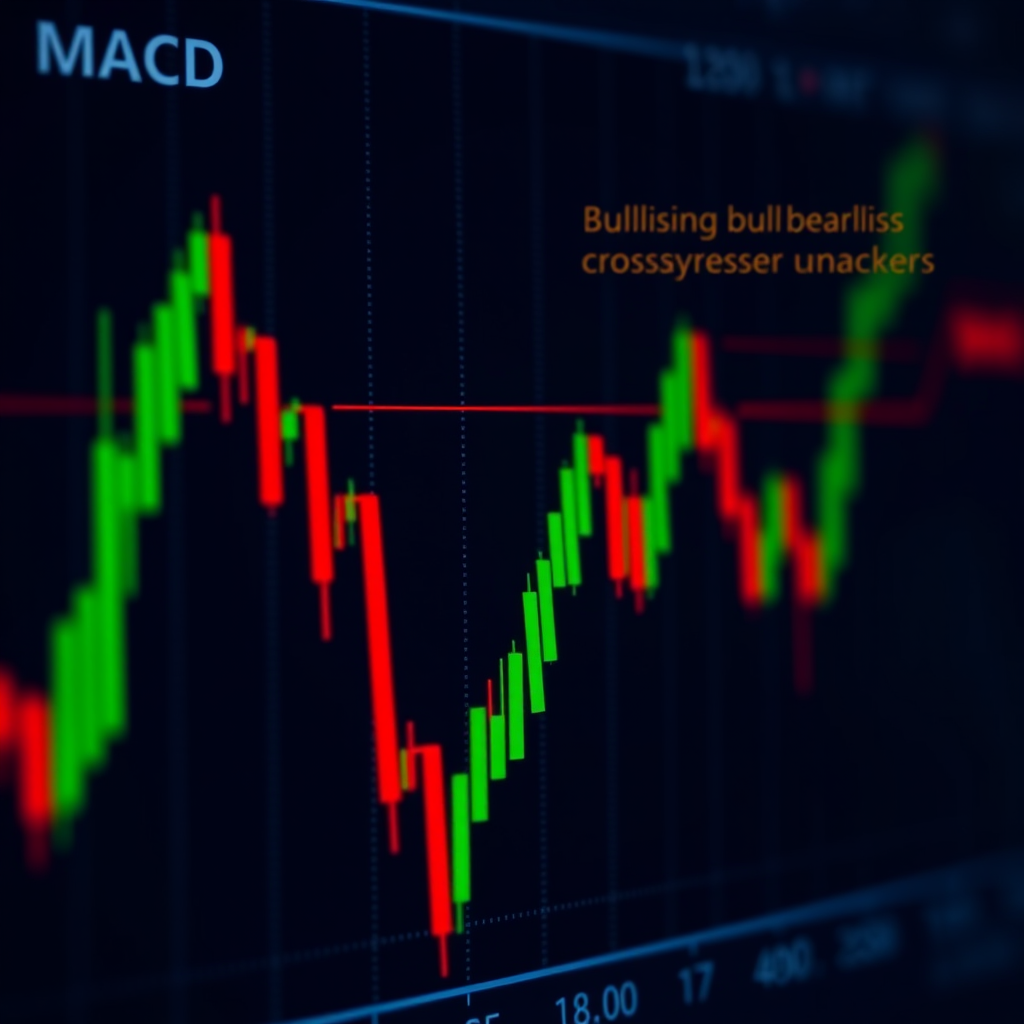 MACD indicator chart showing MACD line, signal line, and histogram with bullish and bearish crossovers highlighted on cryptocurrency price data