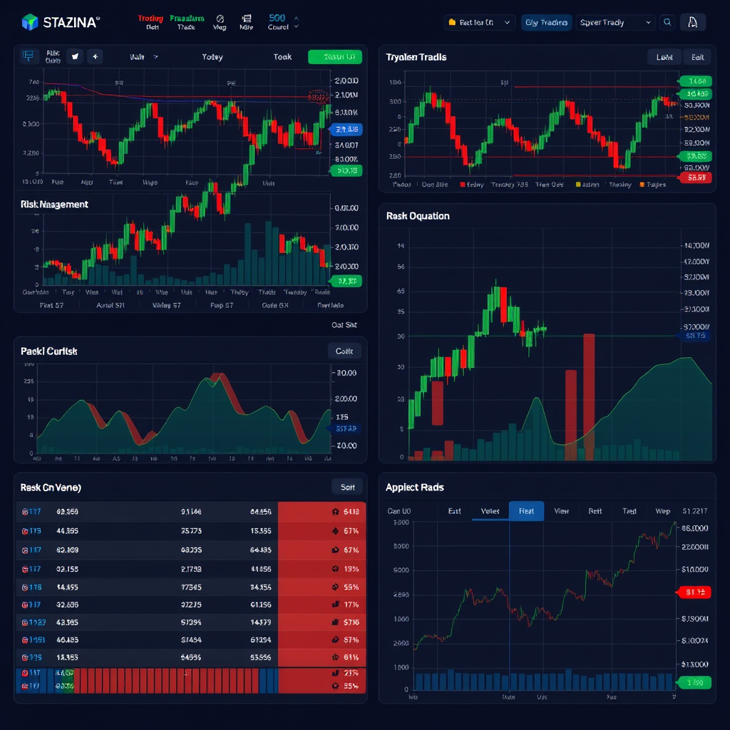Professional cryptocurrency trading dashboard showing multiple charts, technical indicators, risk management tools, and portfolio tracking for systematic trading approach